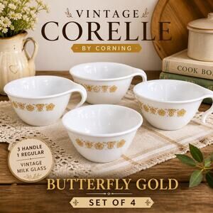 Vintage Corelle Butterfly Gold Bowls Set 4 Corning 3 Handle 1 Regular